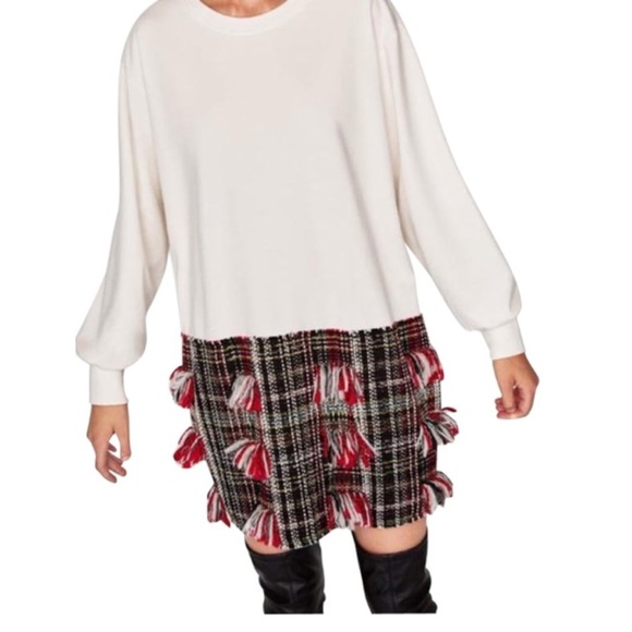 Zara cream and red tweed fringe sweatshirt dress - Picture 11 of 11